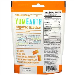 YumEarth, Мягкая пищевая персиковая лакрица без глютена + Вкусно, 5 унций (140 г)