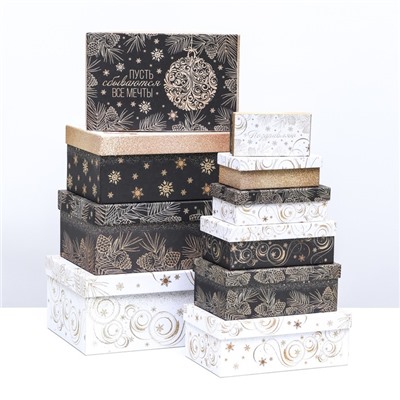 Набор подарочных новогодних коробок 10 в 1 «Счастья в Новом году», 30.5×20×13 - 12×6.5×4 см