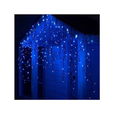 Гирлянда «Бахрома» 3×0.9 м, IP65, УМС, тёмная нить каучук, 144 LED, свечение синее, 220 В