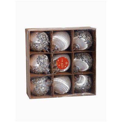 Набор новогодних шаров «Оллин», d=8 см, 9 шт., нежность, пластик, серебро