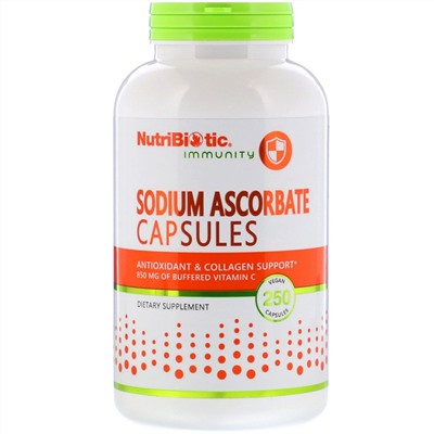 NutriBiotic, Immunity, аскорбат натрия, 250 растительных капсул