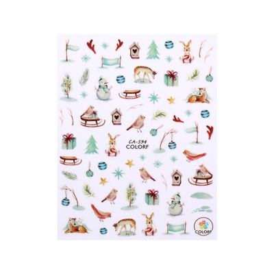 Наклейки для ногтей «Зимний лес», разноцветные