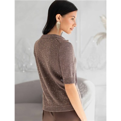 Джемпер поло с застежкой на пуговицы из хлопковой пряжи с пайетками