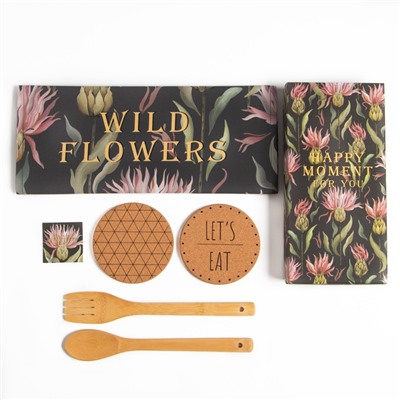 Кухонный набор «Этель» Happy moment: полотенце, подставки, деревянная ложка, деревянная лопатка