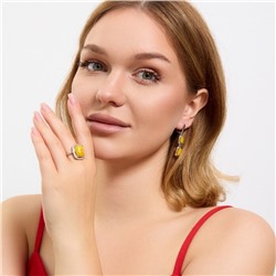 Комплект ювелирной бижутерии серьги и кольцо 17 р, покрытие посеребрение, вставка: фианиты и искусственный камень, цвет: желтый и прозрачный, Уценка, арт.08.4026-17 (313.160-17)