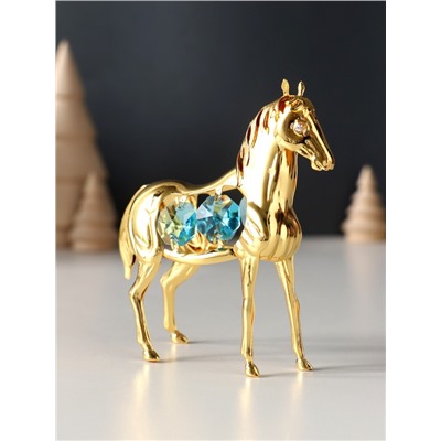 Фигурка металл «Лошадь» с 4 голубыми хрусталиками, 9×3×9 см