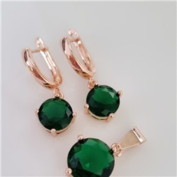 Комплект ювелирная бижутерия коллекция  "Дубай" серьги и кулон, покрытие: позолота, вставка: фианиты, цвет: зеленый, арт.215.434