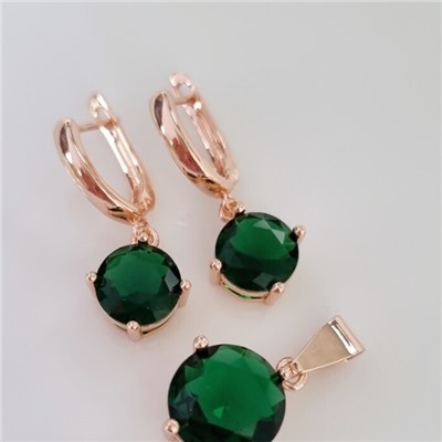 Комплект ювелирная бижутерия коллекция  "Дубай" серьги и кулон, покрытие: позолота, вставка: фианиты, цвет: зеленый, арт.215.434