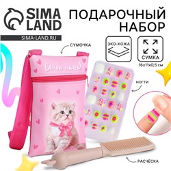Подарочный набор для девочки, накладные ногти, сумка, расчёска
