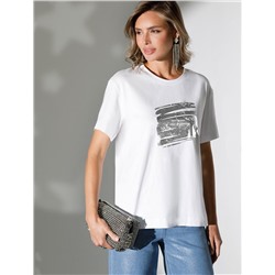 Нарядная футболка с принтом фольгой из премиального хлопка с эластаном