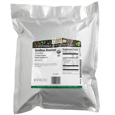 Frontier Natural Products, органические нарезанные и просеянные плоды шиповника без косточек, 453 г (16 унций)