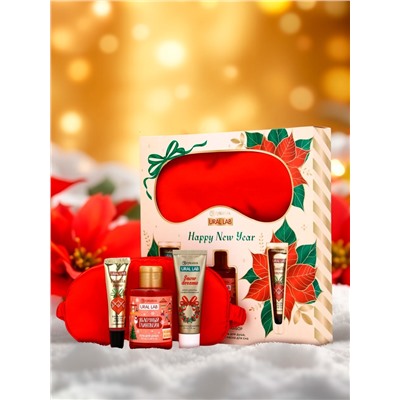 Новогодний подарочный набор косметики: гель для душа, крем для рук, бальзам для губ, маска для сна, URAL LAB