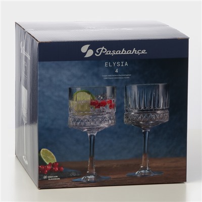 Бокалы для вина Paşabahçe ELYSIA, 500 мл, набор 4 шт., стекло, прозрачные