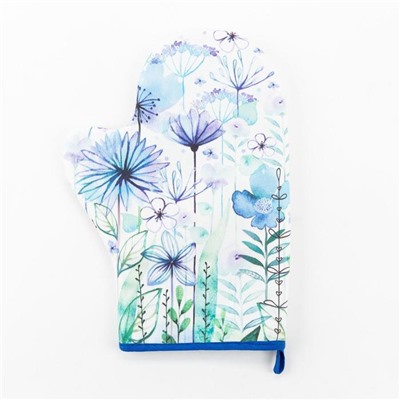 Варежка-прихватка Blue flowers, 20×28 см, саржа, 100% хлопок, ватин 250 г/м²