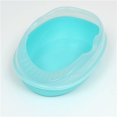 Туалет для кошек, 38×28×15 см, округлый, с бортиком и совком, синий