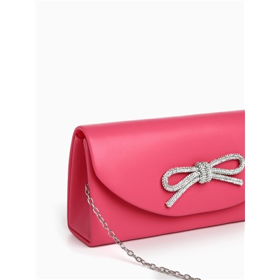 Сумка-клатч женская вечерняя на магните, на длинной цепочке, с декоративным бантом, розовая