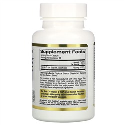 California Gold Nutrition, буферизованный витамин C в капсулах, 750 мг, 60 растительных капсул