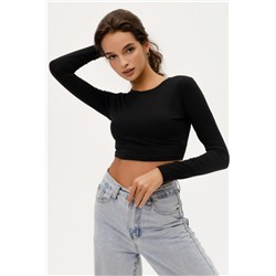 F-Лонгслив-1 женский укороченный кроп топ с длинными рукавами (Черный)