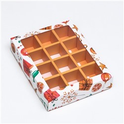 Коробка под 12 конфет новогодняя «Мандарины», 19×15×3.5 см