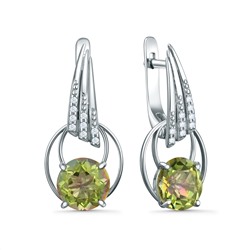 Серьги из серебра с жёлто-зелёным горным хрусталём и фианитами родированные (2в1) 311256-FA11GH5