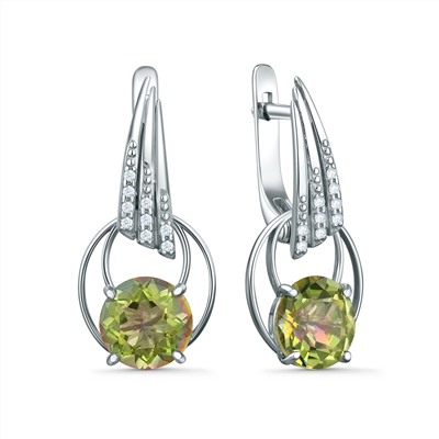 Серьги из серебра с жёлто-зелёным горным хрусталём и фианитами родированные (2в1) 311256-FA11GH5