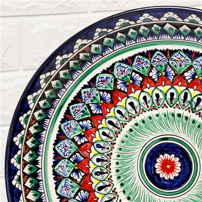 Ляган круглый «Риштан», 36 см, сине-красный орнамент
