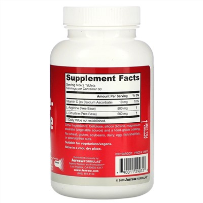 Jarrow Formulas, Arginine-Citrulline Sustain, аргинин и цитруллин, 120 таблеток