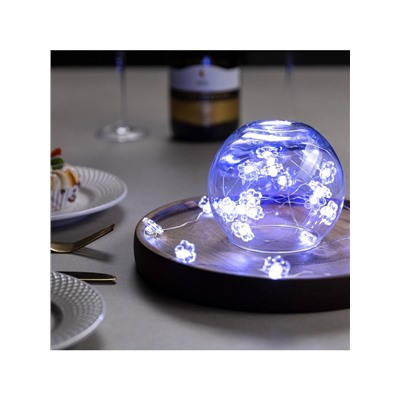 Гирлянда «Нить» 2 м роса с насадками «Цветок», IP20, серебристая нить, 20 LED, 2 режима, батарейки ААх2 (нет в комплекте), свечение белое