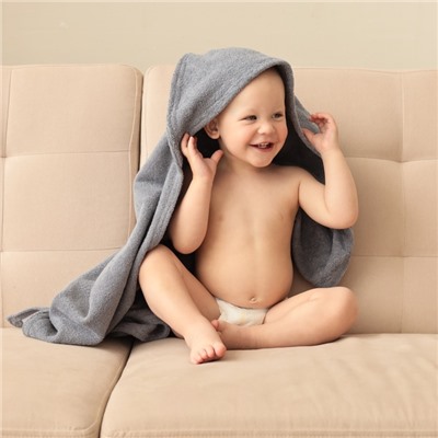 Полотенце - уголок махровое «Крошка Я», 85×85 см, хлопок 100%, серое