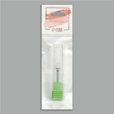 Фреза керамическая для маникюра «Конус скруглённый», крупная нарезка, 6×14 мм, в пластиковом футляре, белая