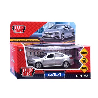 Машина металл KIA Optima длина 12 см, двери, багаж, инерц, серебристый, в коробке