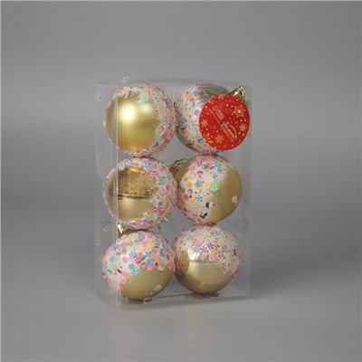 Ёлочные игрушки «Новогодний восторг», шары новогодние, d=6 см, набор 6 шт., золото