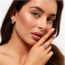 Комплект ювелирной бижутерии коллекция "Дубай" серьги и кольцо 17 р, покрытие: позолота, вставка: фианиты, цвет: прозрачный, арт.314.645-17