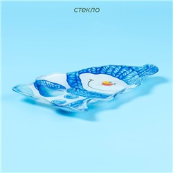 Блюдо новогоднее сервировочное стеклянное Доляна «Снеговик в голубом», 22×15 см