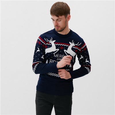 Свитер вязаный новогодний KAFTAN Family look, размер 46, синий