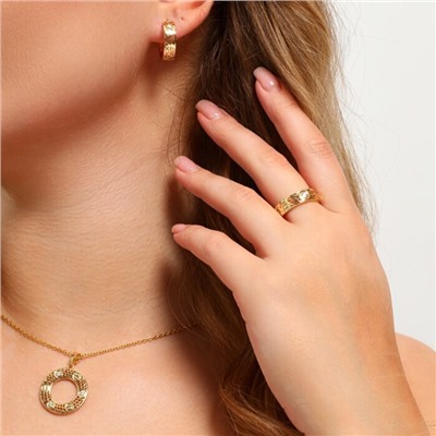 Комплект ювелирной бижутерии Итальянское золото (покрытие желтое 14к), серьги, кулон и кольцо 19 р, вставка: фианиты, цвет: прозрачный, арт.213.953-19