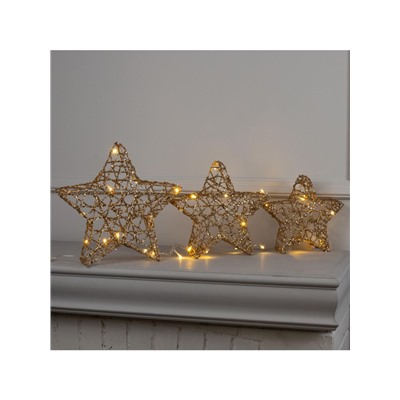 Светодиодная фигура «Звёзды золотистые» 20, 25, 30 см, металл, 220 В, свечение тёплое белое