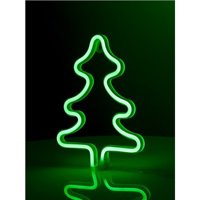 Неоновая вывеска «Ёлка» 20×25 см, батарейки ААх3 (не в комплекте), USB, свечение зелёное