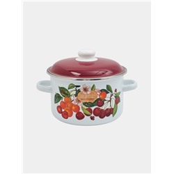 УЦЕНКА Кастрюля эмалированная «Черешня», 4 л, d=15 см, с крышкой, белая