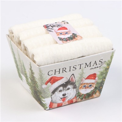 Набор кухонных полотенец «Доляна», белый, 35×60 см - 4 шт., 100% хл, вафля 220 г/м²