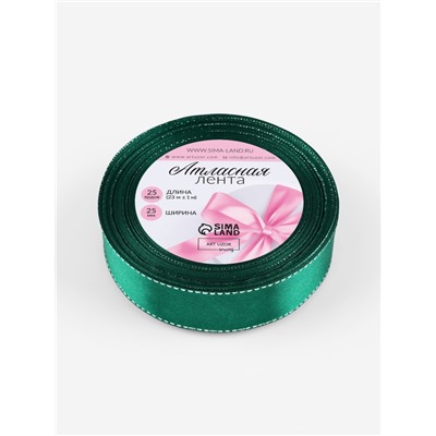 Лента атласная, с серебряным люрексом, 25 мм, 23±1 м, зелёная №168
