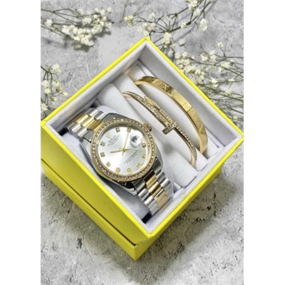 Подарочный набор для женщин часы, 2 браслета + коробка #22852979