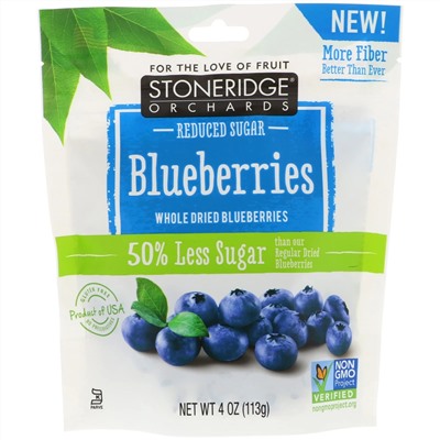 Stoneridge Orchards, Голубика, сушеная цельная голубика, с пониженным содержанием сахара, 113 г (4 унции)