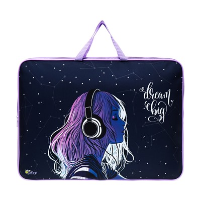 Папка для чертежей и рисунков А3, 470×350×75 мм, с ручками, текстильная, ПМД 3-20-4 «Девочка в наушниках» 71720