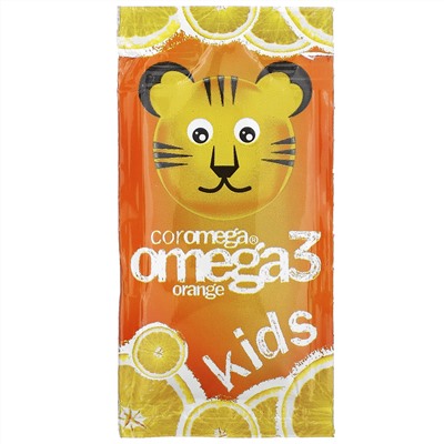 Coromega, Kids, Omega-3, тропический апельсин + витамин D, 30 одноразовых пакетиков (2,5 г)