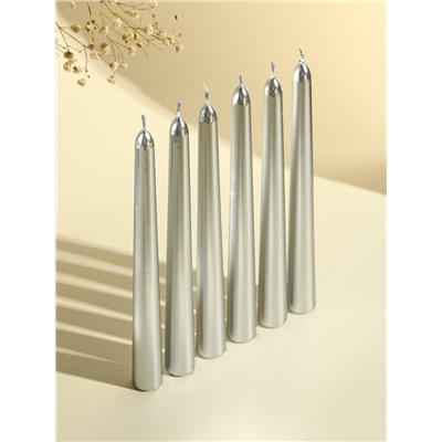 Набор свечей античных, 1.9×20 см, 6 шт., серебряный металлик