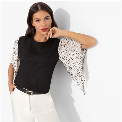 Блуза с дизайнерскими рукавами, Значение моды (черная)