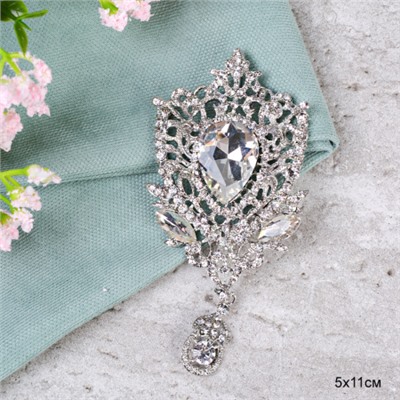 Брошь Фантазийная 11 см / GM337 /уп 12/ свадебная/ серебро