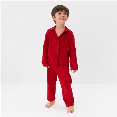Пижама детская новогодняя (рубашка, брюки) KAFTAN Classic line, размер 36 (134-140 см), однотонная, красная