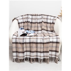 Плед с бахромой Vladi Palermo, 140×200 см, белый, коричневый, шерсть 20%, пан 40%